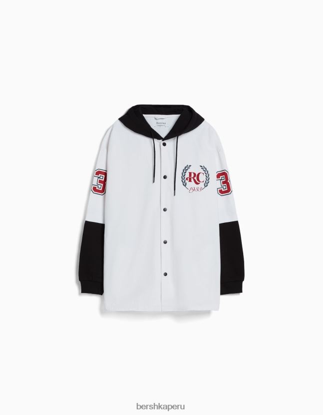 blanquecino Bershka hombres sobrecamisa de felpa con capucha y manga larga 806J6B2935