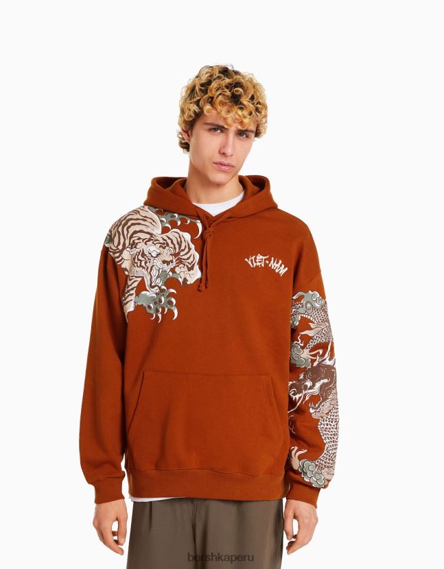 camello Bershka hombres sudadera con capucha y estampado de tigre 806J6B2966