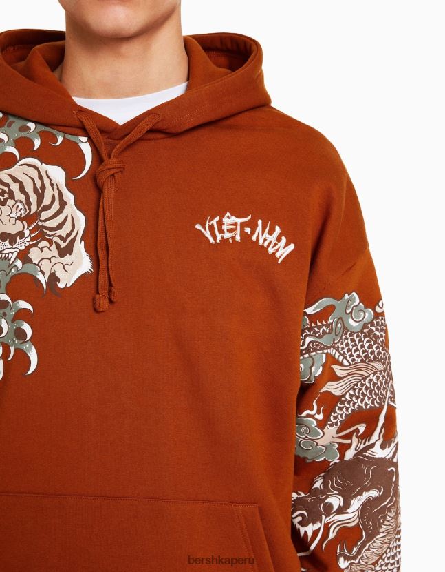 camello Bershka hombres sudadera con capucha y estampado de tigre 806J6B2966