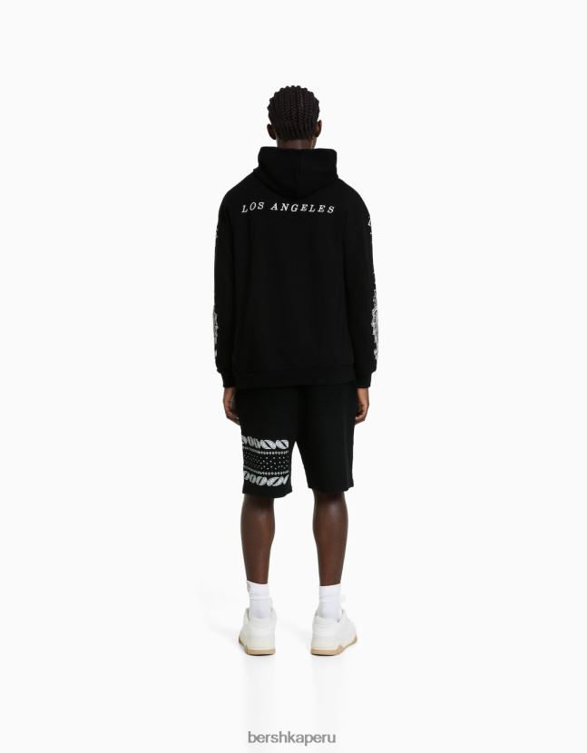 negro Bershka hombres sudadera oversize con estampado de cachemira 806J6B2982