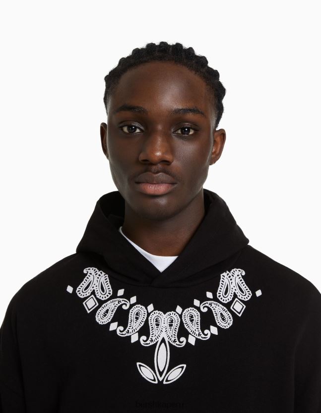 negro Bershka hombres sudadera oversize con estampado de cachemira 806J6B2982