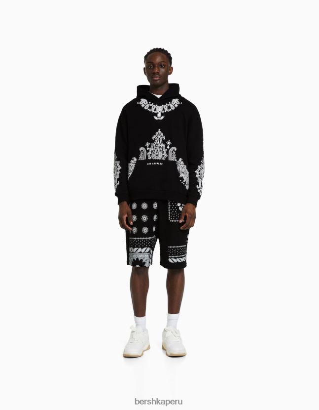negro Bershka hombres sudadera oversize con estampado de cachemira 806J6B2982