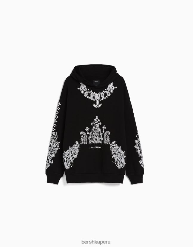 negro Bershka hombres sudadera oversize con estampado de cachemira 806J6B2982