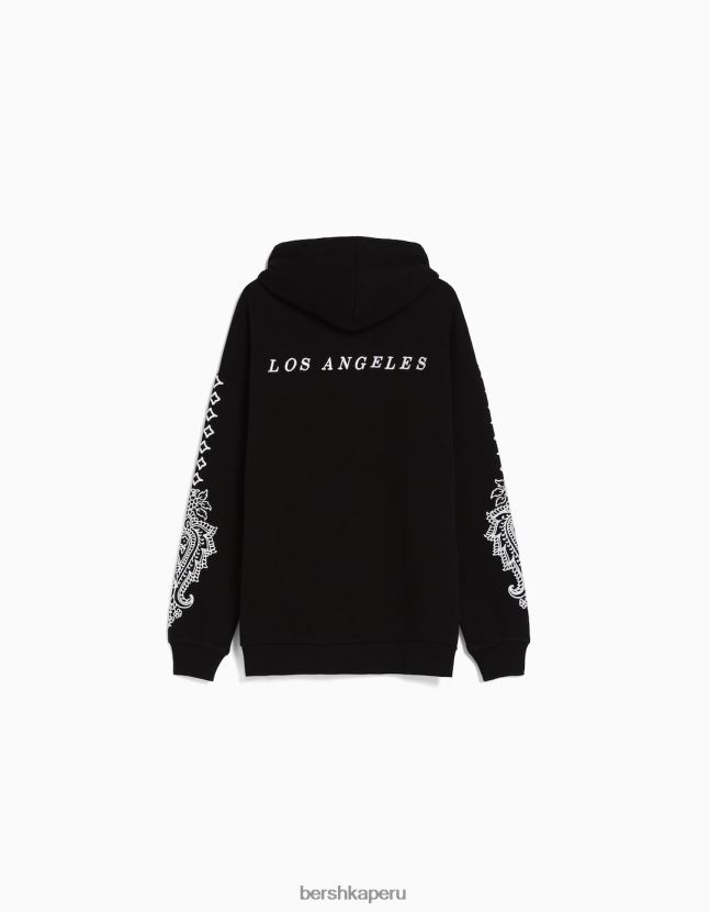 negro Bershka hombres sudadera oversize con estampado de cachemira 806J6B2982