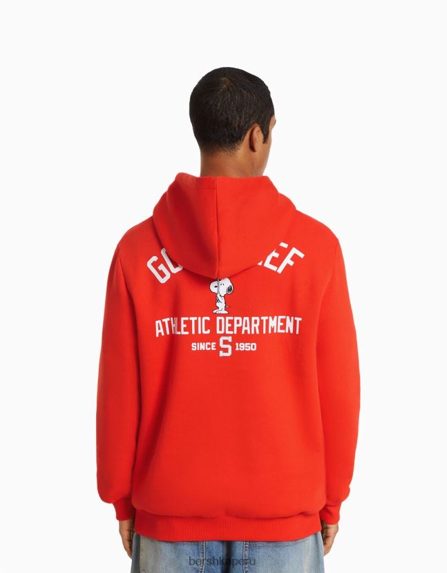 rojo Bershka hombres sudadera con bordado de snoopy 806J6B2961