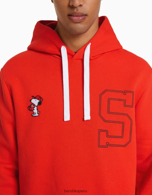 rojo Bershka hombres sudadera con bordado de snoopy 806J6B2961
