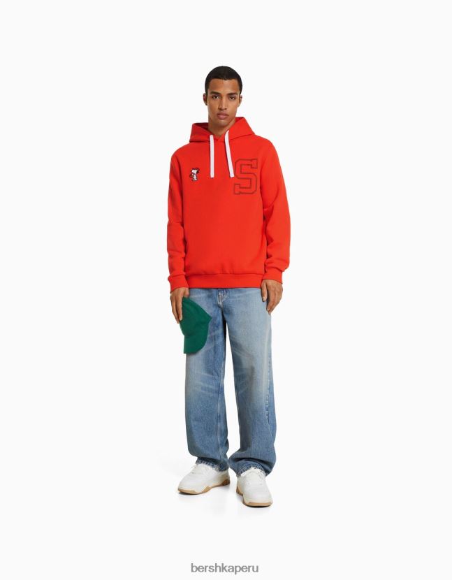rojo Bershka hombres sudadera con bordado de snoopy 806J6B2961