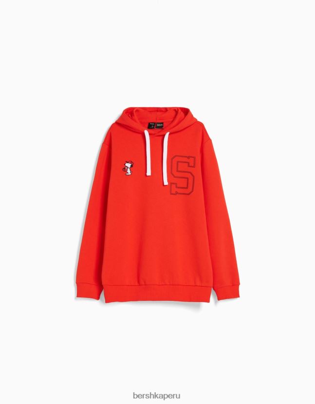 rojo Bershka hombres sudadera con bordado de snoopy 806J6B2961