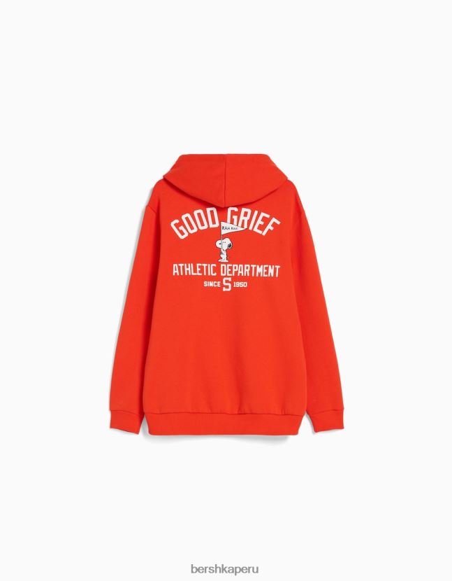 rojo Bershka hombres sudadera con bordado de snoopy 806J6B2961