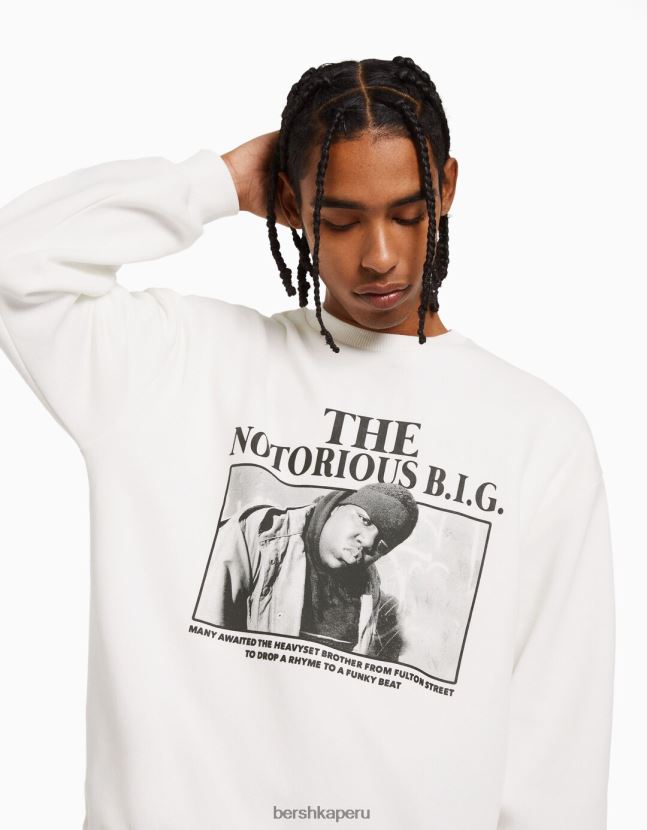 blanco Bershka hombres el notorio gran sudadera estampada 806J6B2986
