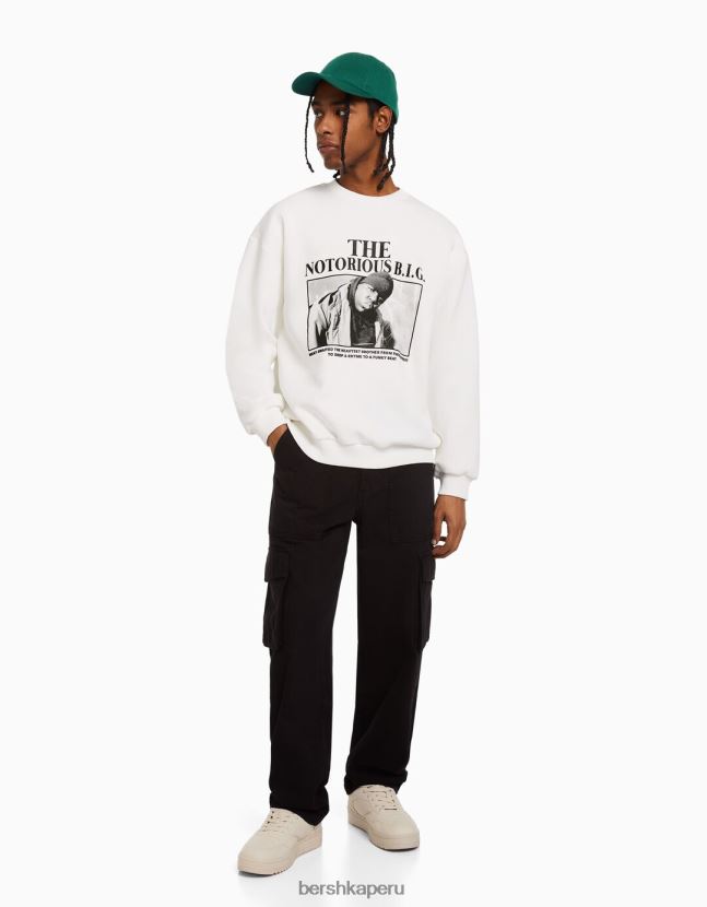 blanco Bershka hombres el notorio gran sudadera estampada 806J6B2986