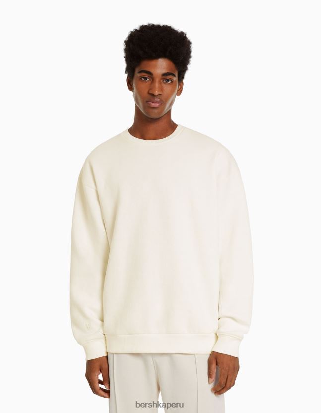 blanquecino Bershka hombres sudadera oversize con cuello redondo 806J6B2995