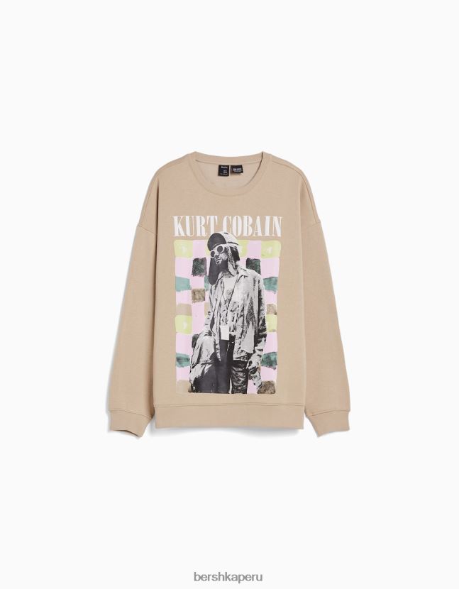 camello Bershka hombres sudadera con estampado de kurt cobain 806J6B2975