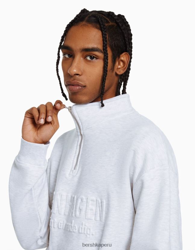 gris Bershka hombres sudadera con cremallera y cuello alto 806J6B2965