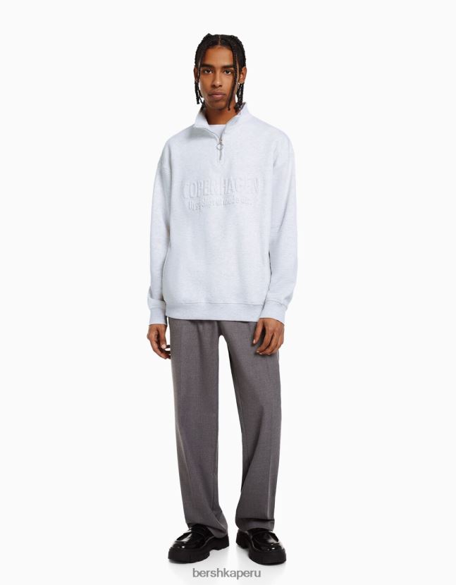 gris Bershka hombres sudadera con cremallera y cuello alto 806J6B2965