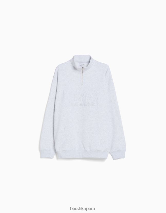 gris Bershka hombres sudadera con cremallera y cuello alto 806J6B2965