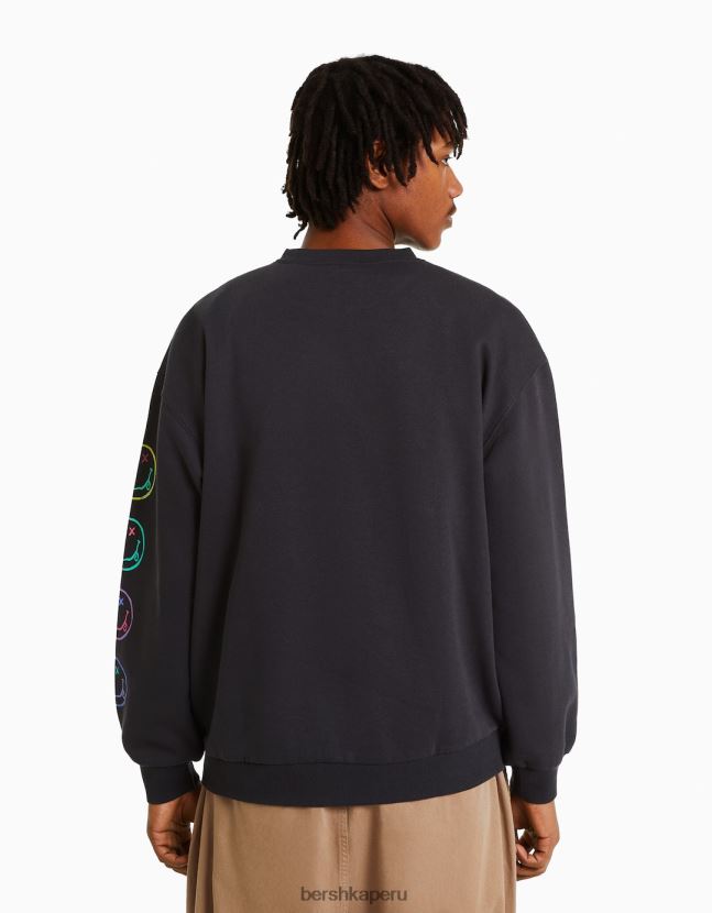 gris oscuro Bershka hombres sudadera con estampado de nirvana 806J6B2974