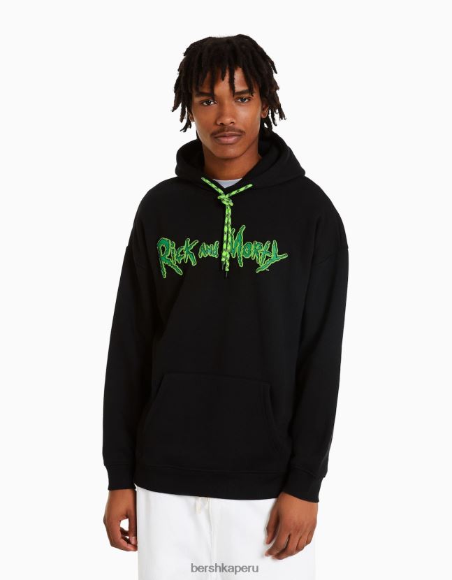negro Bershka hombres sudadera con estampado de rick y morty 806J6B2973