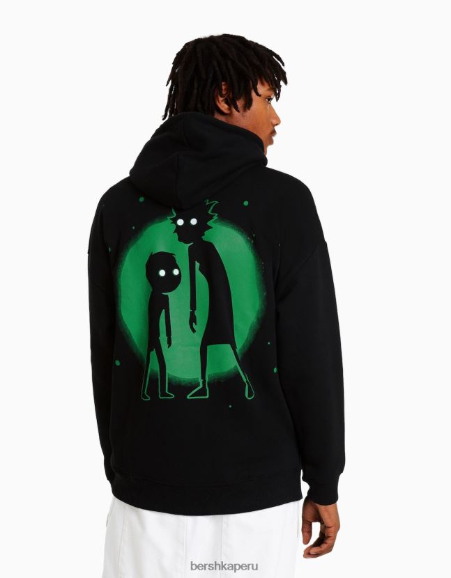 negro Bershka hombres sudadera con estampado de rick y morty 806J6B2973