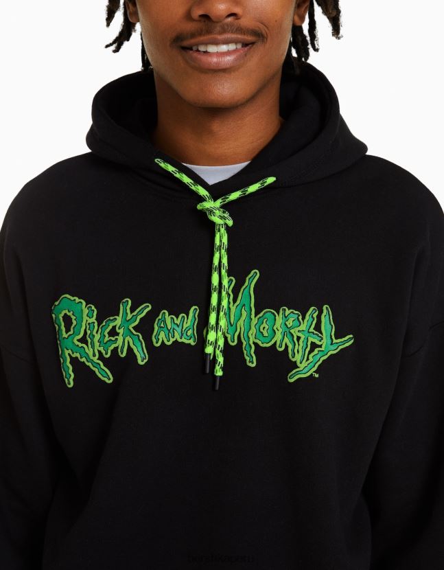 negro Bershka hombres sudadera con estampado de rick y morty 806J6B2973