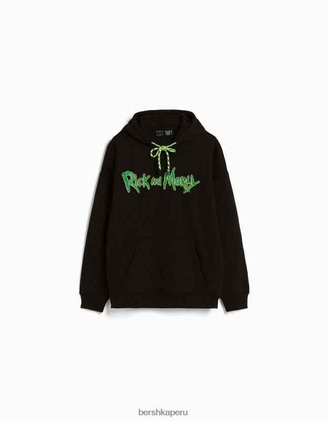 negro Bershka hombres sudadera con estampado de rick y morty 806J6B2973