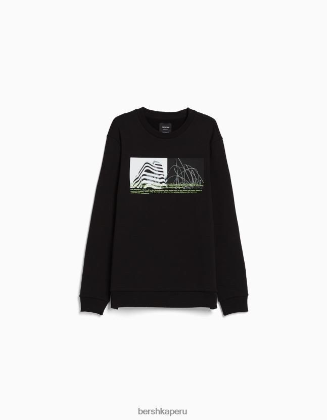 negro Bershka hombres sudadera easy fit con estampado fotográfico 806J6B2980
