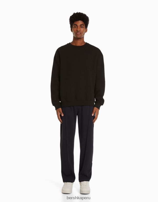 negro Bershka hombres sudadera oversize con cuello redondo 806J6B2994