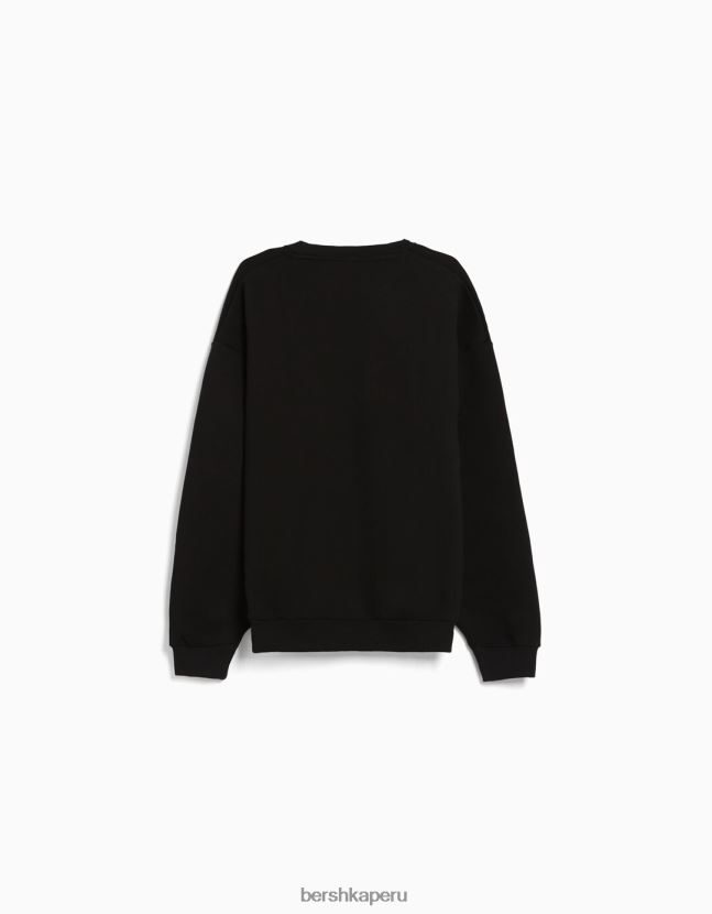 negro Bershka hombres sudadera oversize con cuello redondo 806J6B2994