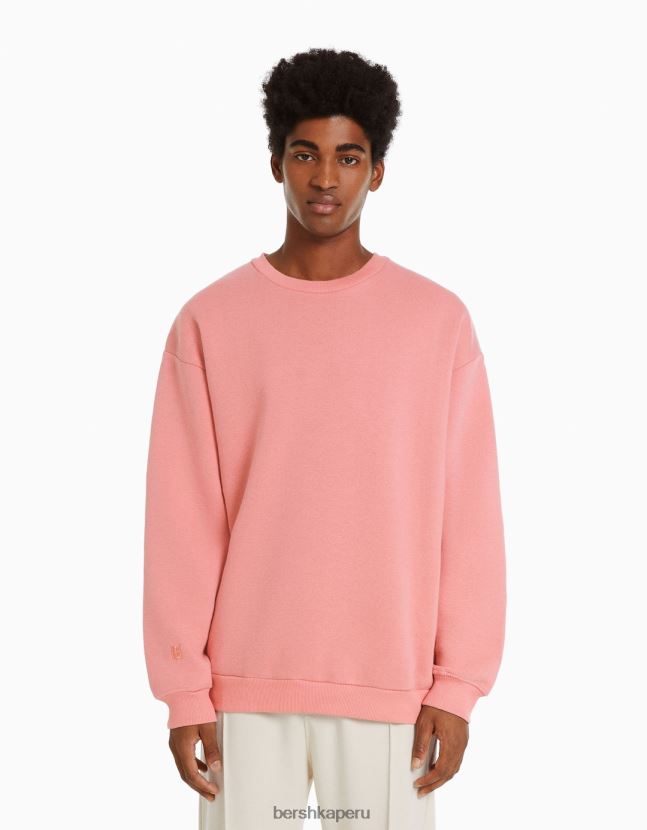 rosa Bershka hombres sudadera oversize con cuello redondo 806J6B2993
