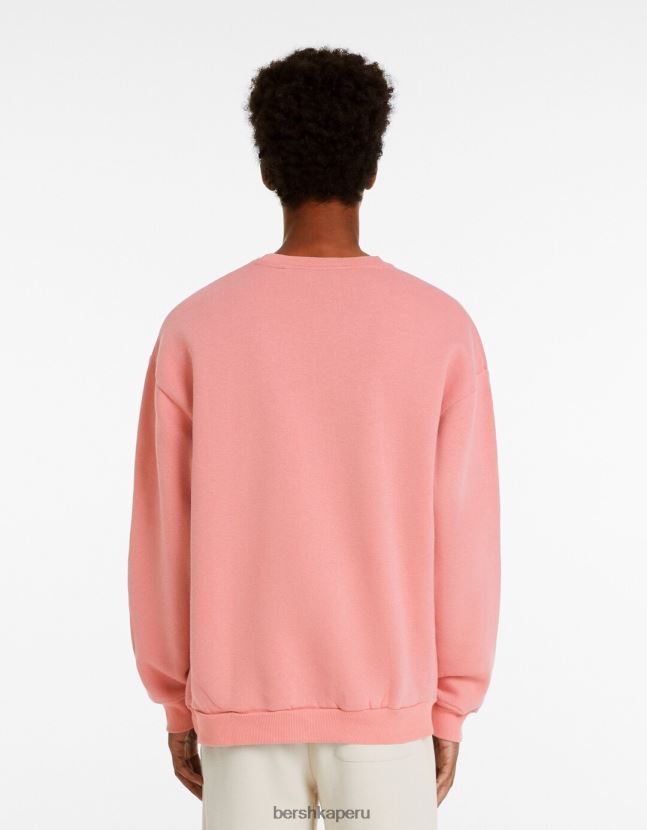 rosa Bershka hombres sudadera oversize con cuello redondo 806J6B2993