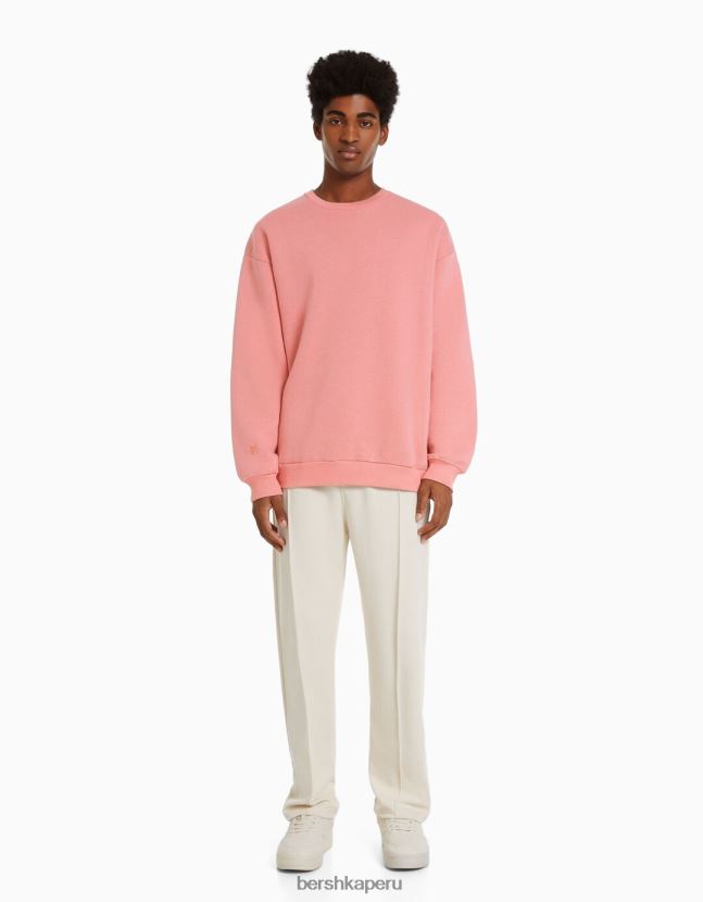 rosa Bershka hombres sudadera oversize con cuello redondo 806J6B2993