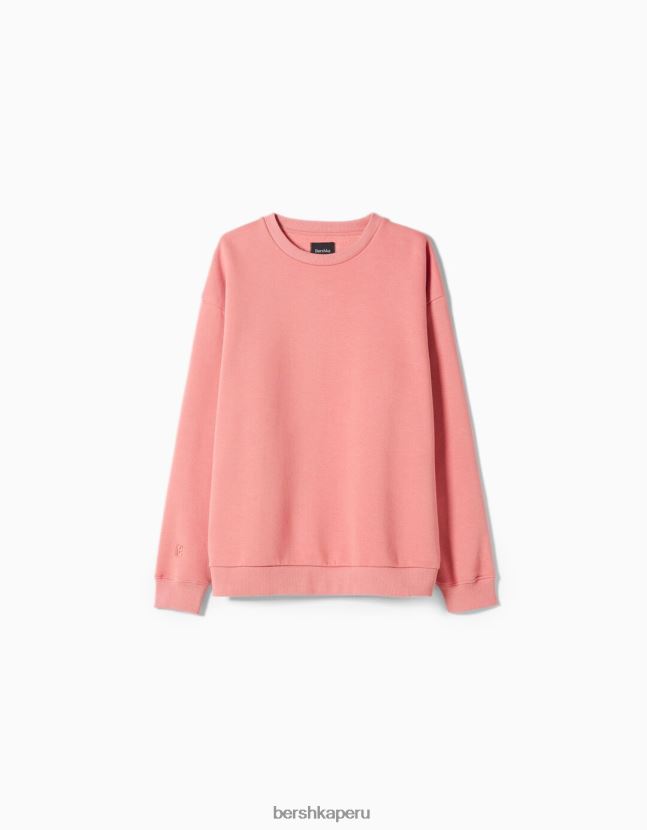 rosa Bershka hombres sudadera oversize con cuello redondo 806J6B2993