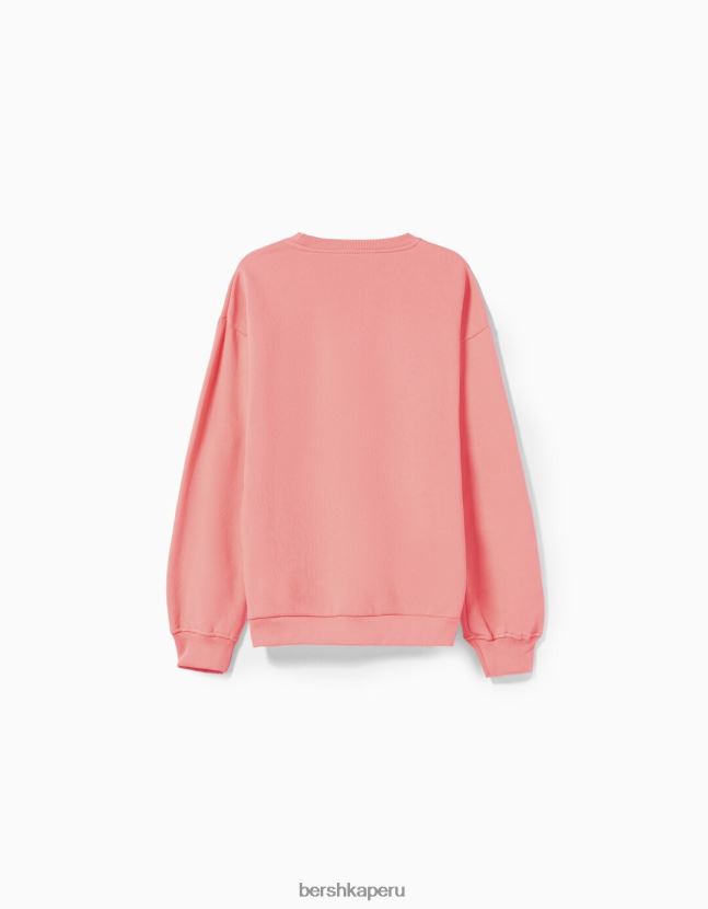 rosa Bershka hombres sudadera oversize con cuello redondo 806J6B2993