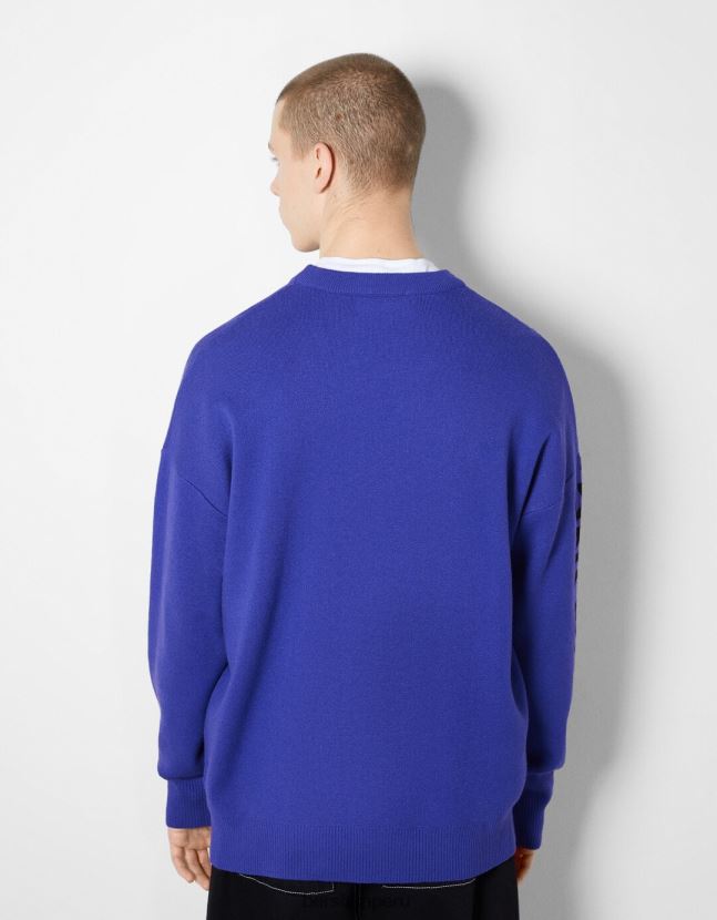 azul Bershka hombres suéter estampado de manga larga 806J6B3006