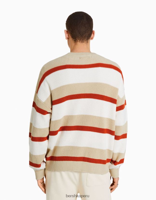 crema Bershka hombres suéter con rayas horizontales 806J6B3013