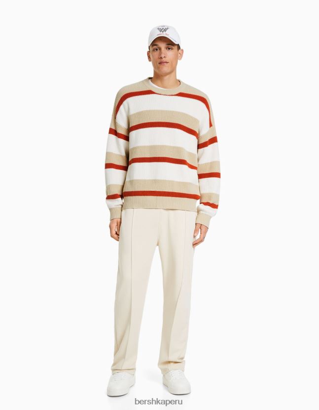 crema Bershka hombres suéter con rayas horizontales 806J6B3013