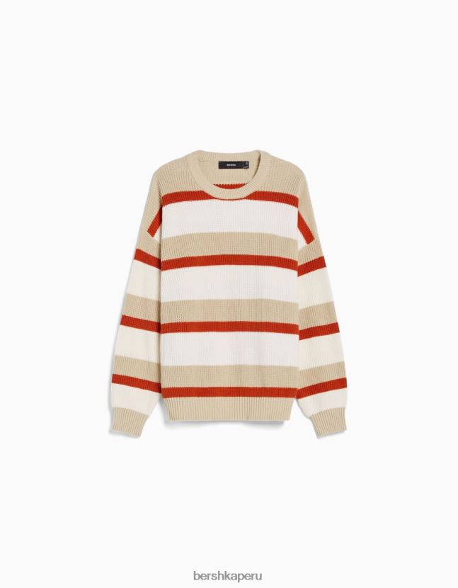 crema Bershka hombres suéter con rayas horizontales 806J6B3013