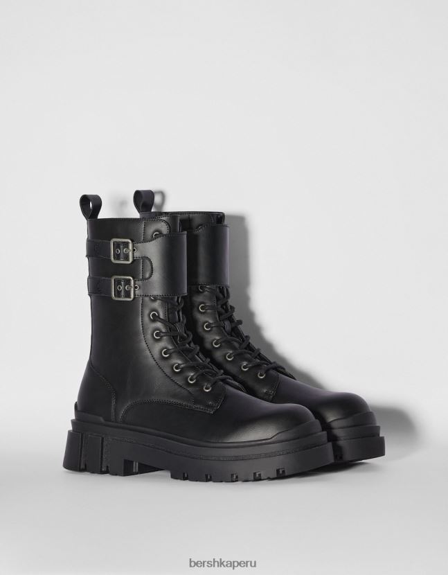 negro Bershka hombres botas con cordones y hebillas 806J6B3462