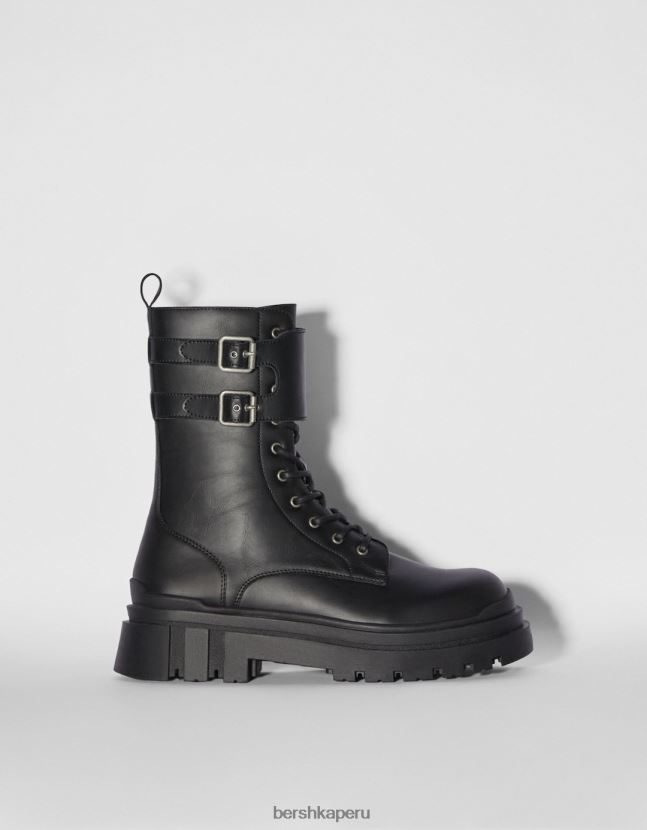 negro Bershka hombres botas con cordones y hebillas 806J6B3462