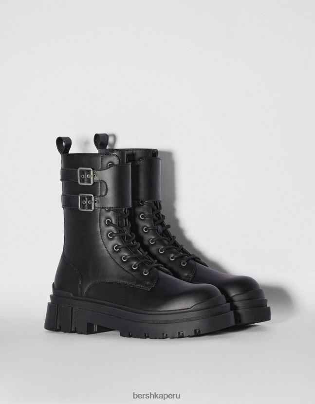 negro Bershka hombres botas con cordones y hebillas 806J6B3574