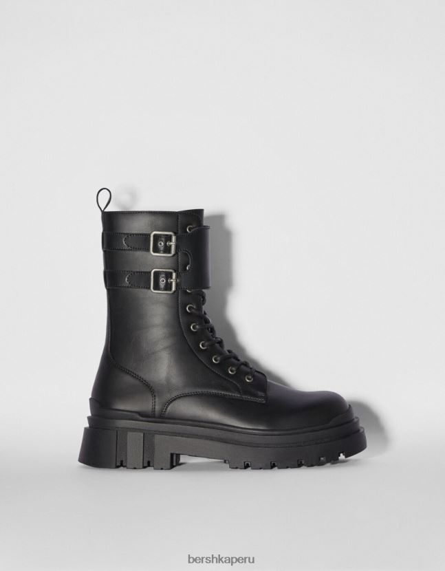 negro Bershka hombres botas con cordones y hebillas 806J6B3574