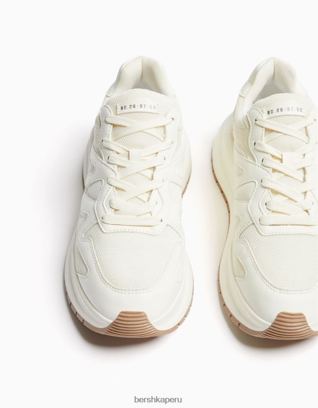 blanco Bershka hombres tenis de malla con suela gruesa 806J6B3520