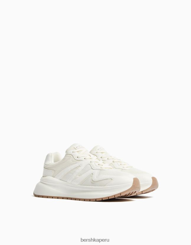 blanco Bershka hombres tenis de malla con suela gruesa 806J6B3524