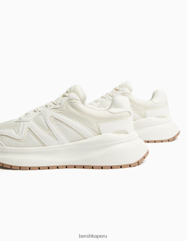 blanco Bershka hombres tenis de malla con suela gruesa 806J6B3524