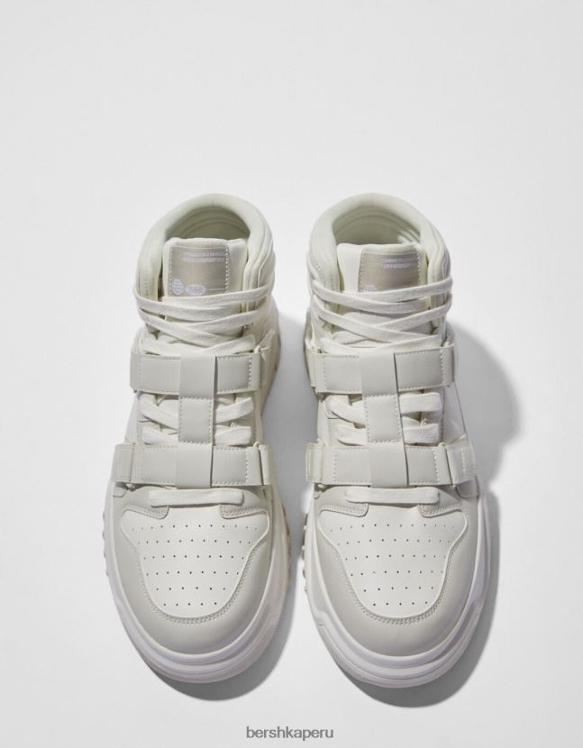 blanco Bershka hombres zapatillas altas con tiras removibles 806J6B3488