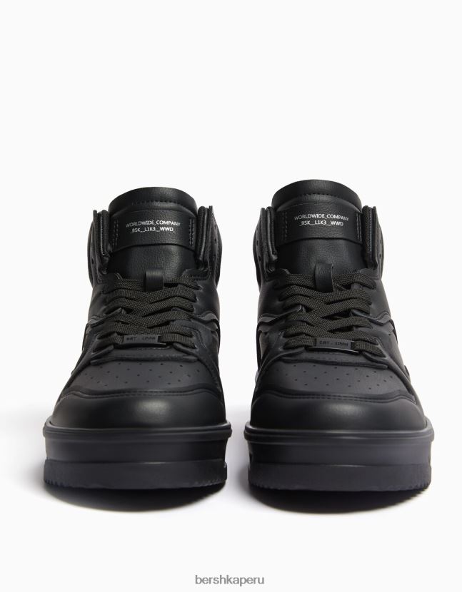 negro Bershka hombres tenis altos con varias capas 806J6B3491