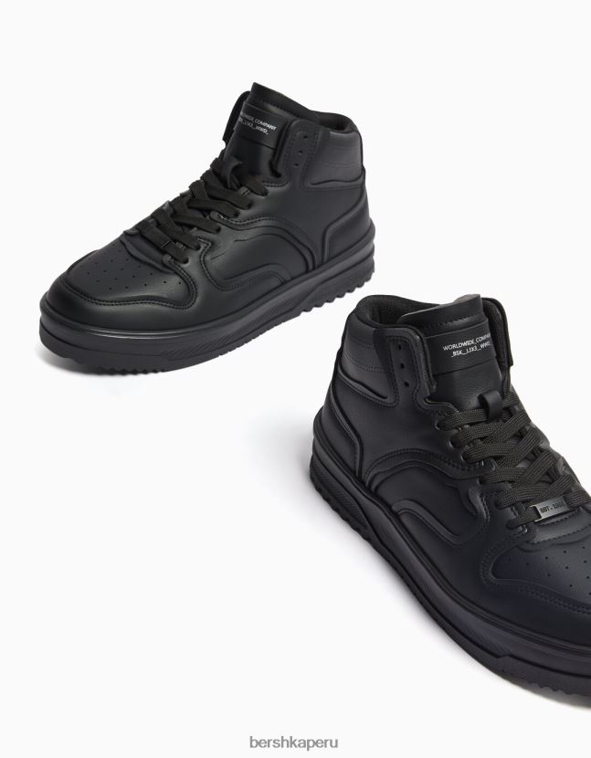 negro Bershka hombres tenis altos con varias capas 806J6B3491