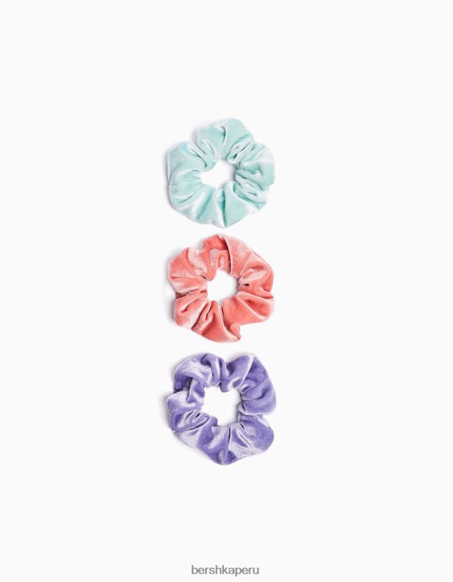 rosa Bershka mujer pack de 3 coleteros de terciopelo de colores 806J6B2585