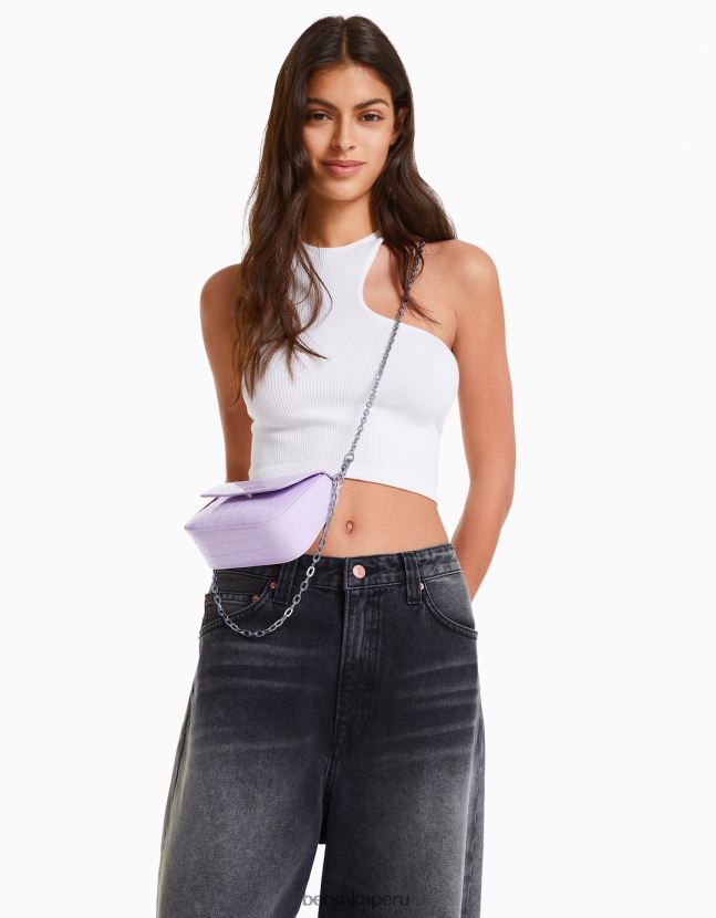 Violeta Bershka mujer bolso de mano con cadena de charol 806J6B2384