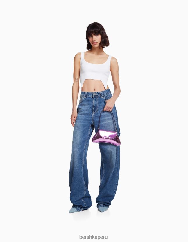 Violeta Bershka mujer bolso metalizado de colores con asa 806J6B2380